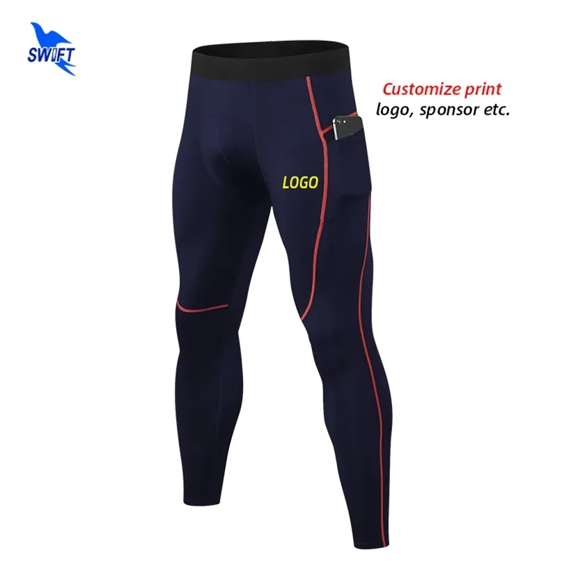 Pantalons de course à compression à séchage rapide pour hommes avec poches Collants de jogging de sport Leggings élastiques Pantalons de fitness de gymnastique Personnaliser 220704