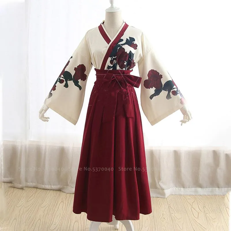 Ethnic Clothing Japanese Style Kimono Party Dress Women Taisho Girl Haori Robes Ao Dai Tops Skirts Outfits Asian Clothes Anime Cosplay Costu