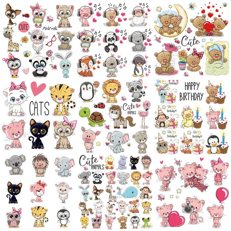 Notions Iron on Cute Animal Patches Set for Kids Clothing DIY T Shirt Hoodies Applique Vinyl Unicorn Heat Transfer Clothes Stickers Costume Accessories Washable