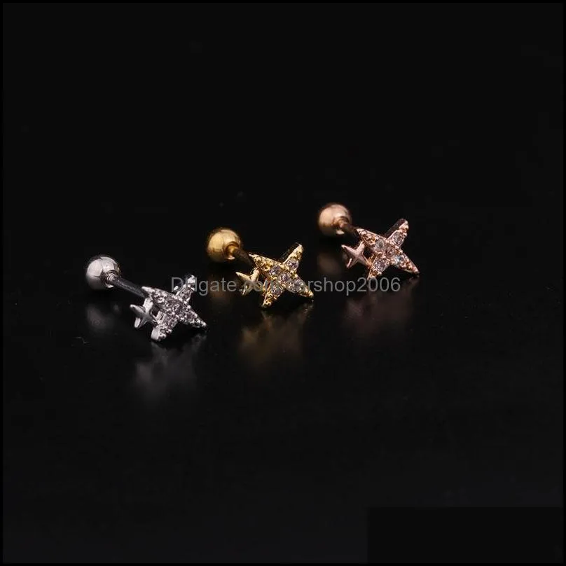 stainless steel cz cartilage earring creative geometric cross heart pin lightning helix tragus rook conch piercing jewelry