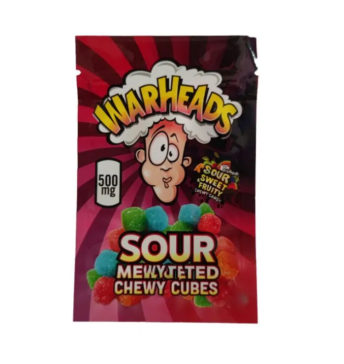 Bag Warheads 500MG 600mg Sour Edibles Gummies Packaging Side Seal Candy Gummy Mylar Zipper Plastic Bags