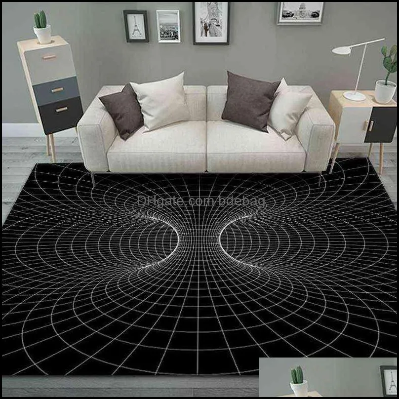 3D Vortex Illusion Carpet Entrance Door Floor Mat Abstract Geometric Optical Doormat Non-slip Living Room Decor Rug W220328