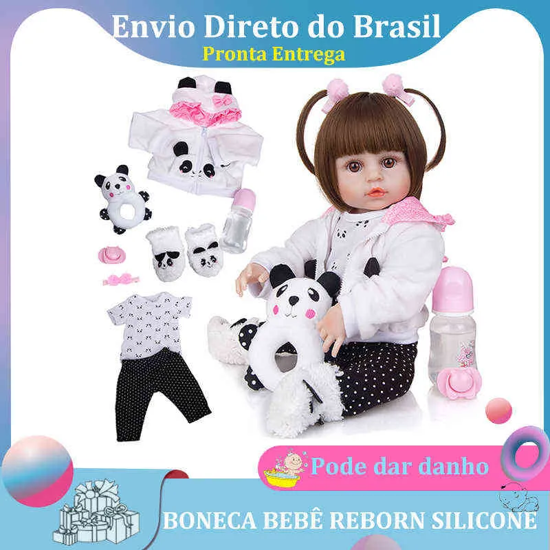 48cm Baby Doll Bebe Reborn 100% Silikonowa Panda Brown Eye Mount Siła Wysłana z Brazylia AA220325