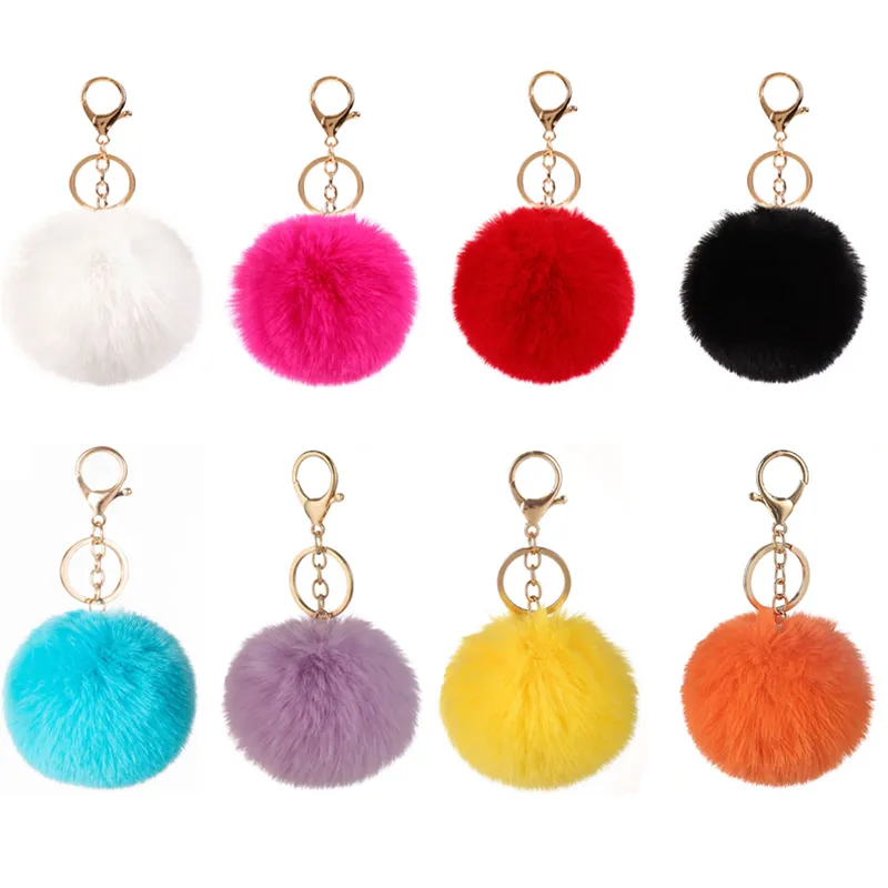 Fashion Rabbit Fur Ball Keychain Pendant Round Plush Keychains Key Chain Luggage Decoration Keyring Jewelry Gift 8CM