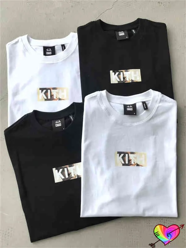 T-shirt Kith czarny kith chrzesta T-shirt 2022 mężczyzn Women Wysokiej jakości pudełko graficzne graficzne koszulka Nieco duże topy krótkie rękaw