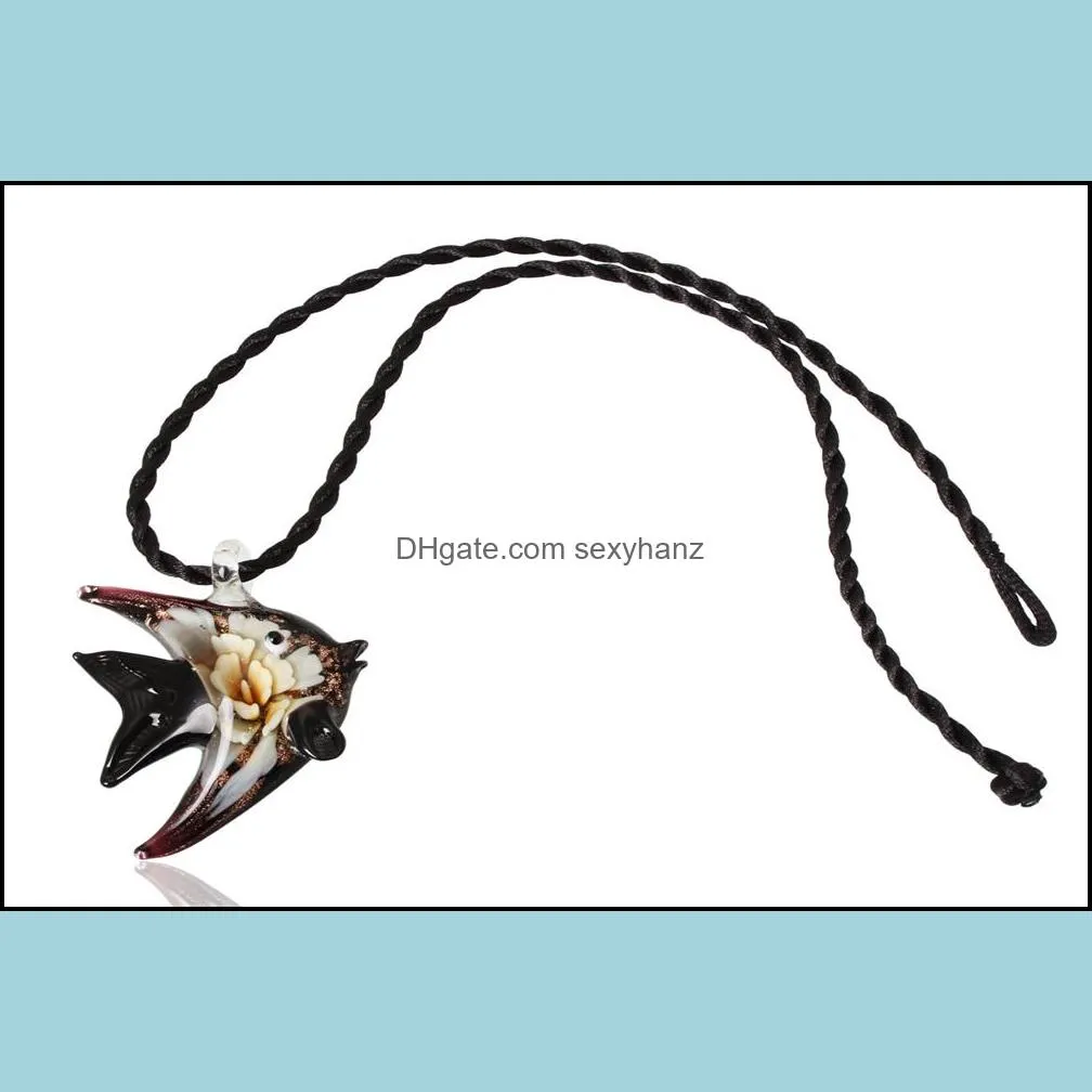wholesale 6pcs necklaces handmade murano lampwork glass mix color flower fish pendant necklace gift