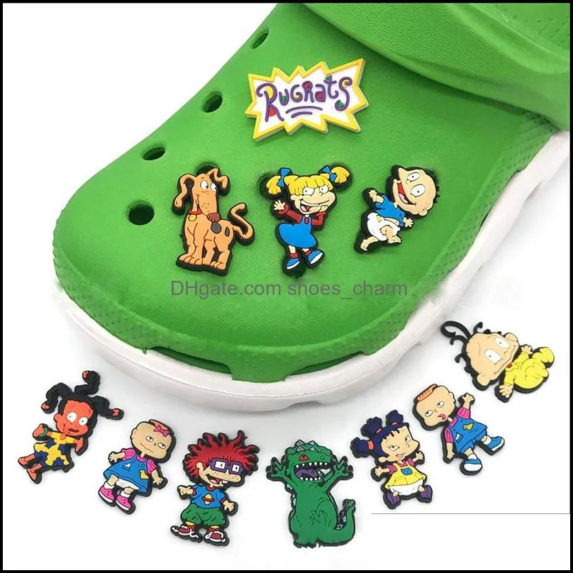 Wholesale Rugrats Cartoon Character Charms for Croc PVC Soft Rubber Shoes Charms Accessories Xmas Gift Sandals