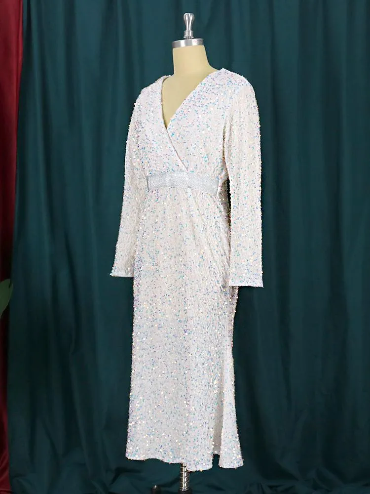 Paillette Robe Manche Longue Noel Robes À Paillettes De Taille