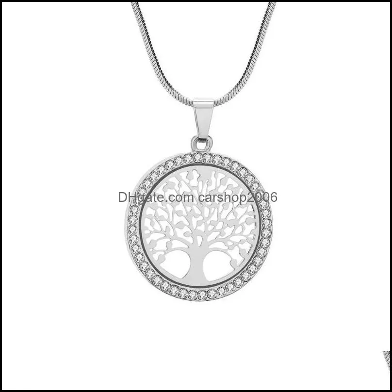 Pendant Necklaces Explosive Natural Wind Round Hollow Zircon Temperament Simple Fashionable Tree Of Life Necklace