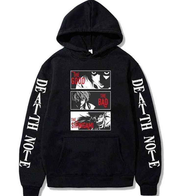 Överdimensionerad hoodie anime death anmärkning vinter varm hoody rolig tecknad grafik tryck streetwear harajuku unisex tröjor man g220429