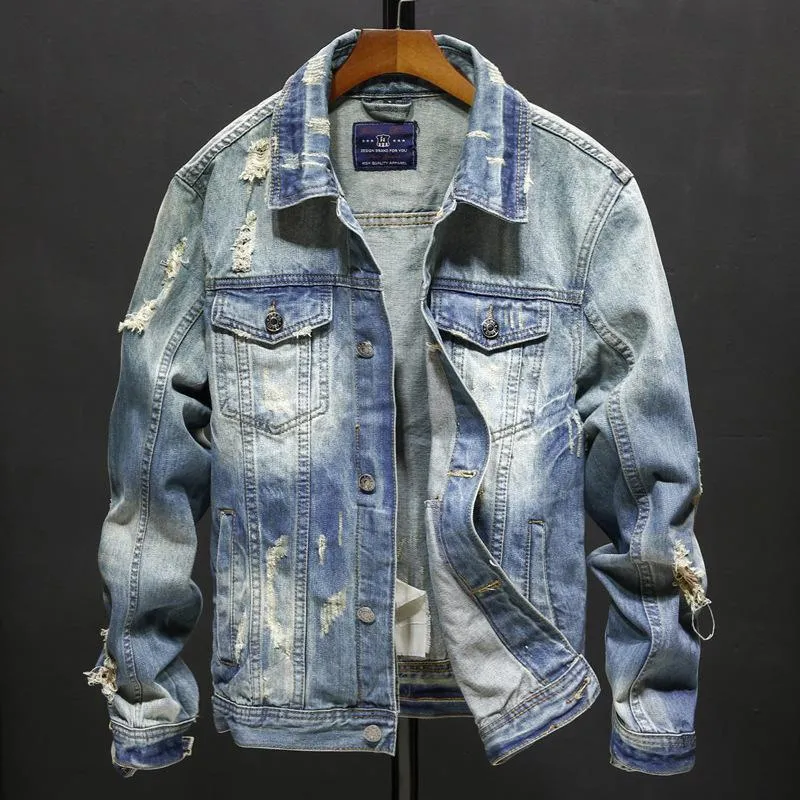 QNPQYX Nouveau Denim Vestes Hommes Cowboy Slim Fit Bomber Veste Hommes Déchiré Jean Veste Hip Hop Streetwear Manteaux