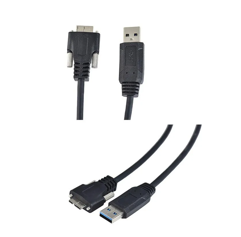 USB3.0 A-B 90 degrés à droite à gauche Micro Micro B USB 3.0 avec vis de verrouillage Câble de données de montage