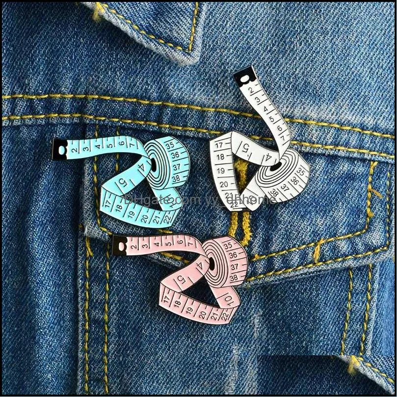 Measuring Tape Enamel Pin Brooches Badges Lapel Pins Sewing Tool 3 Color Blue White Pink Jewelry Gift Bag Hats Accessorie