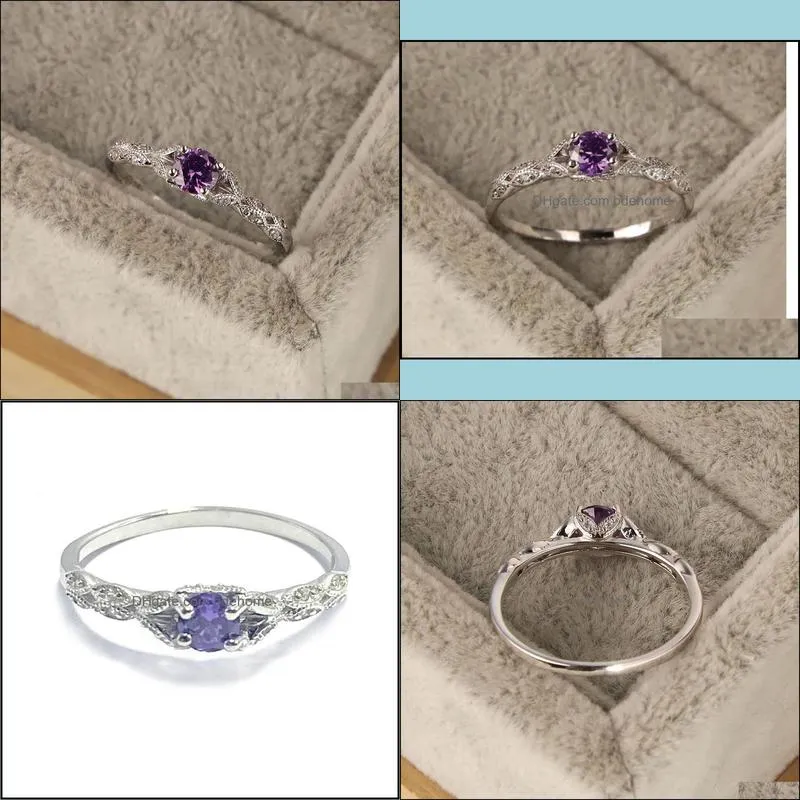 s925 sterling silver amethyst stone personality ladies ring european and american simple design ring