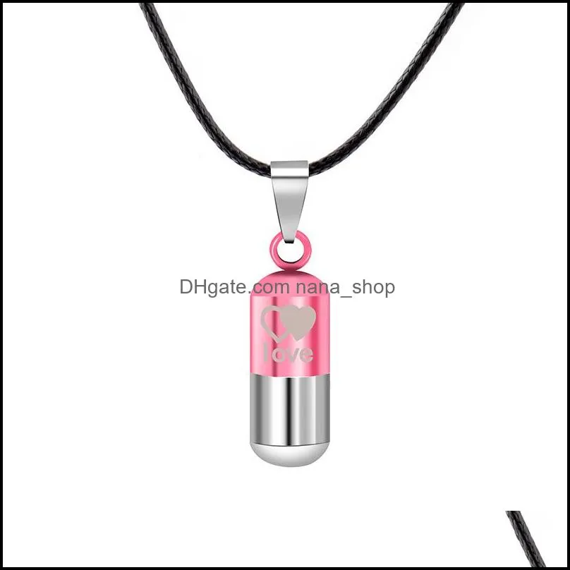 Stainless steel Urn cremation ashes necklace For Women Men family Heart Save Love open Locket Leather chain Couple Fashion Jewelry