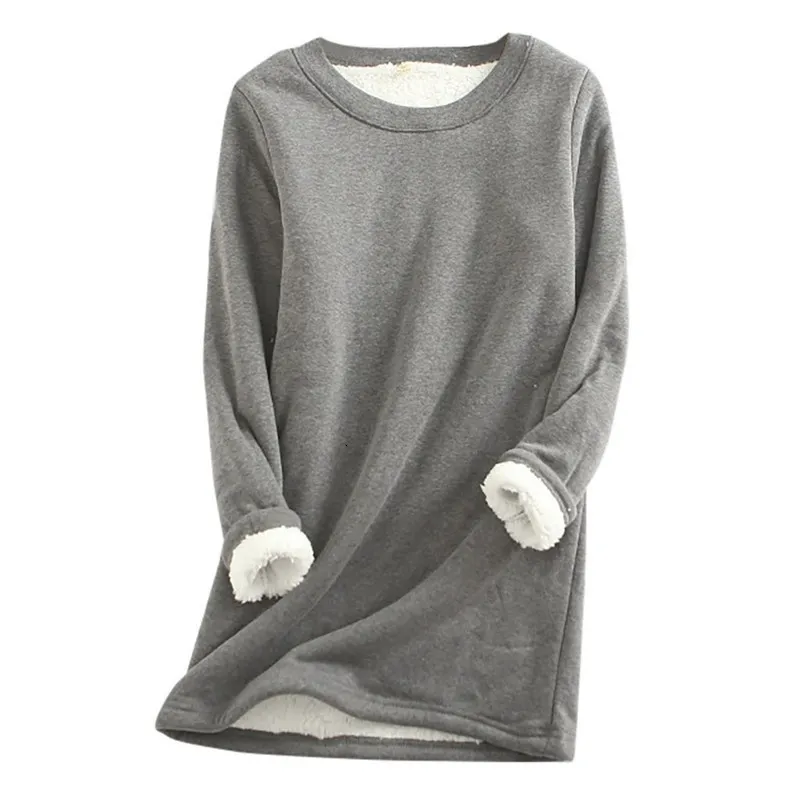 Sweat-shirt à capuche pour femme, vêtement d'hiver en molleton épais, en velours, chaud, solide, sous-vêtements, chemisier, hauts, 230206