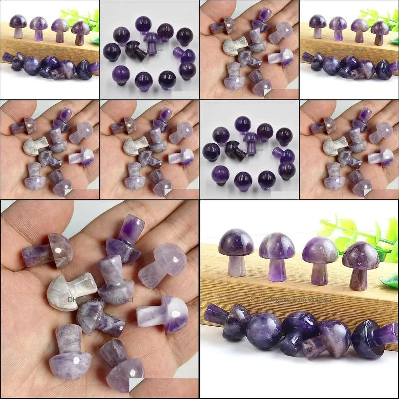 20mm amethyst mini mushroom plant statue natural stone carving home decoration crystal polishing ge vipjewel