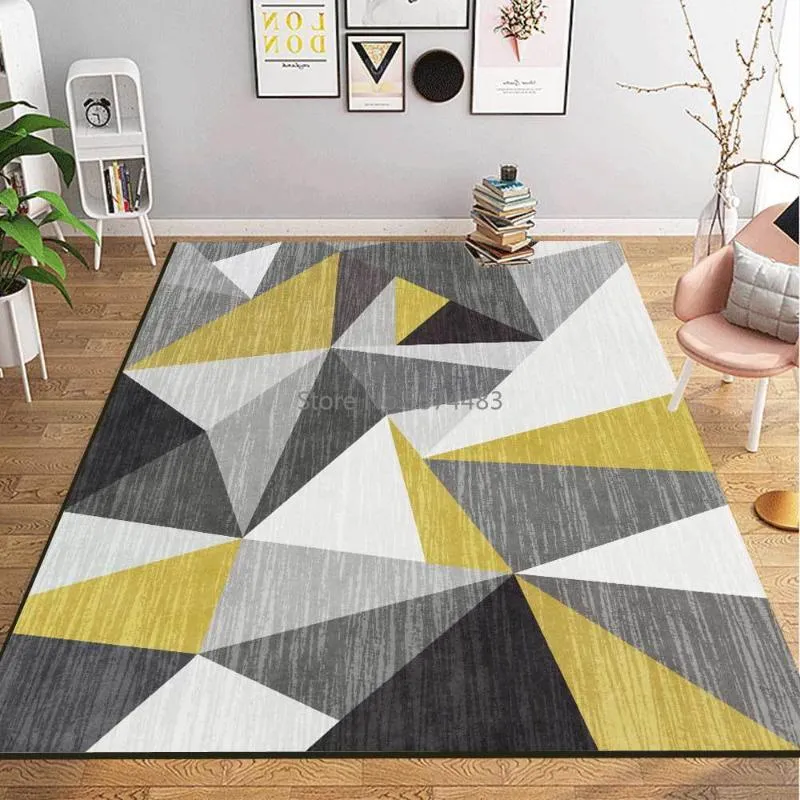 Carpets 300cm Modern Minimalist 3D Geometric Triangle Yellow Gray Living Room Bedroom Bedside Carpet Floor Mat CustomizationCarpets