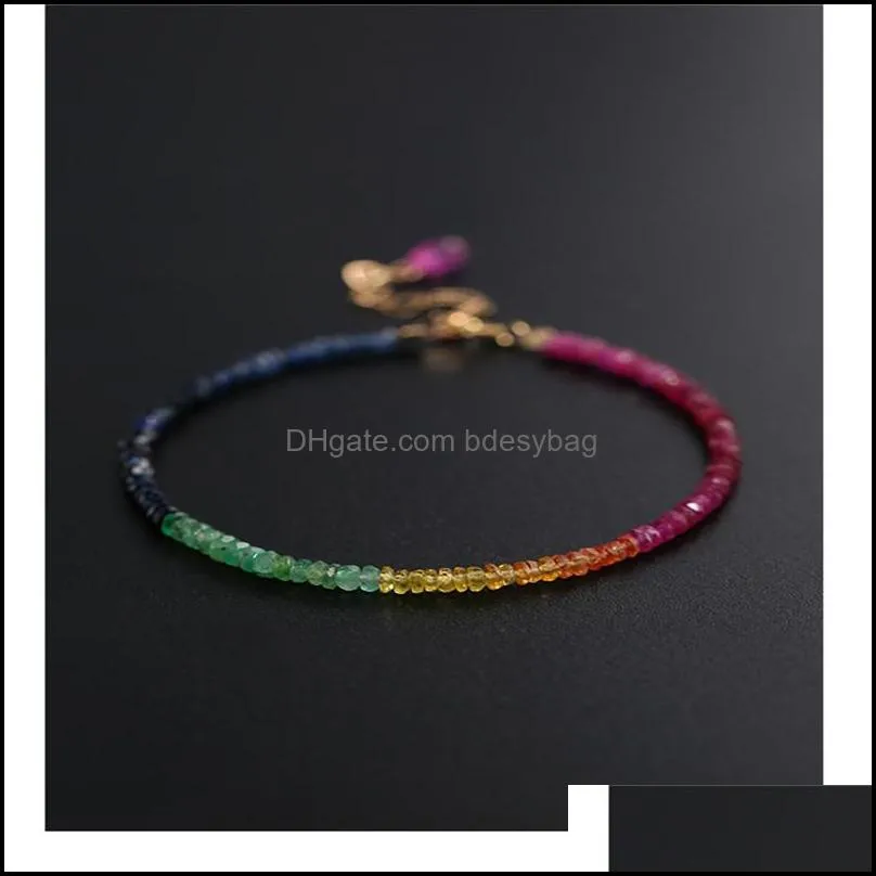 Pulseras con dijes Joyas Daimi Color facetado Zafiro Piedras preciosas femeninas Genuino Amarillo 14K Inyección de oro Pulsera simple para Dhfao