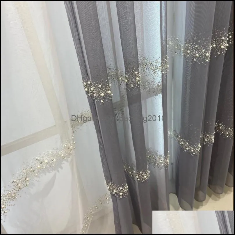 White Pearl Curtain for Living Room Luxury Sheer Drape for Bedroom Balcony Tulle Voile Curtain Fabric French Window S583#40