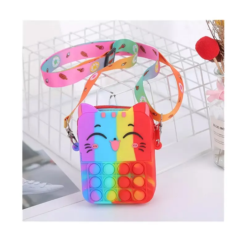 Fidget Toys Sensory Fashion Cartoon Katze Geldbörse Kind Push Bubble Rainbow Anti Stress Pädagogische Kinder und Erwachsene Dekompressionsspielzeug süße Tasche für Mädchen