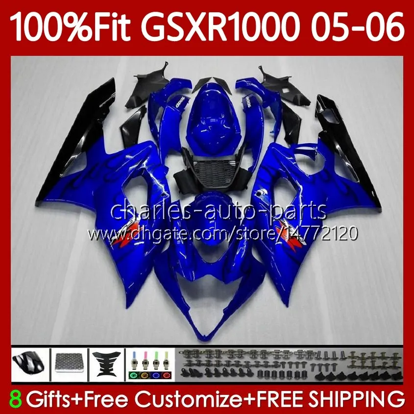 OEM Bodys Kit SUZUKI GSX-R1000 GSXR 1000 CC K5 05-06 Karoser 122no.8 1000cc GSXR-1000 GSXR1000 05 06 GSX R1000 2005 2006 Enjeksiyon Kalıp Moto Fairing Mavi Siyah Blk