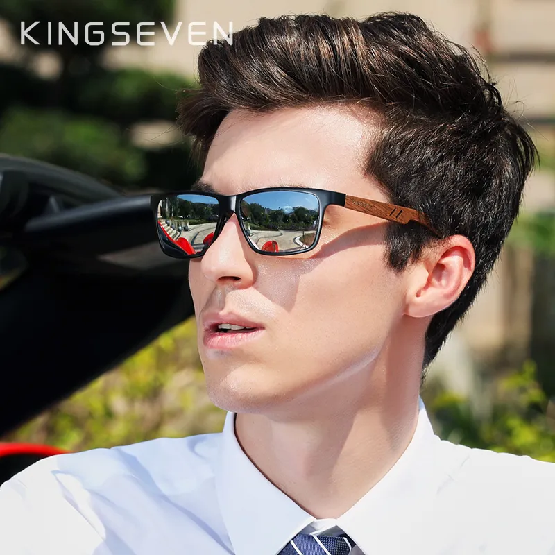 KINGSEVEN Design Aluminum+Handmade Walnut Wooden Sunglasses Men Polarized Eyewear Accessories Sun Glasses For Women 220511