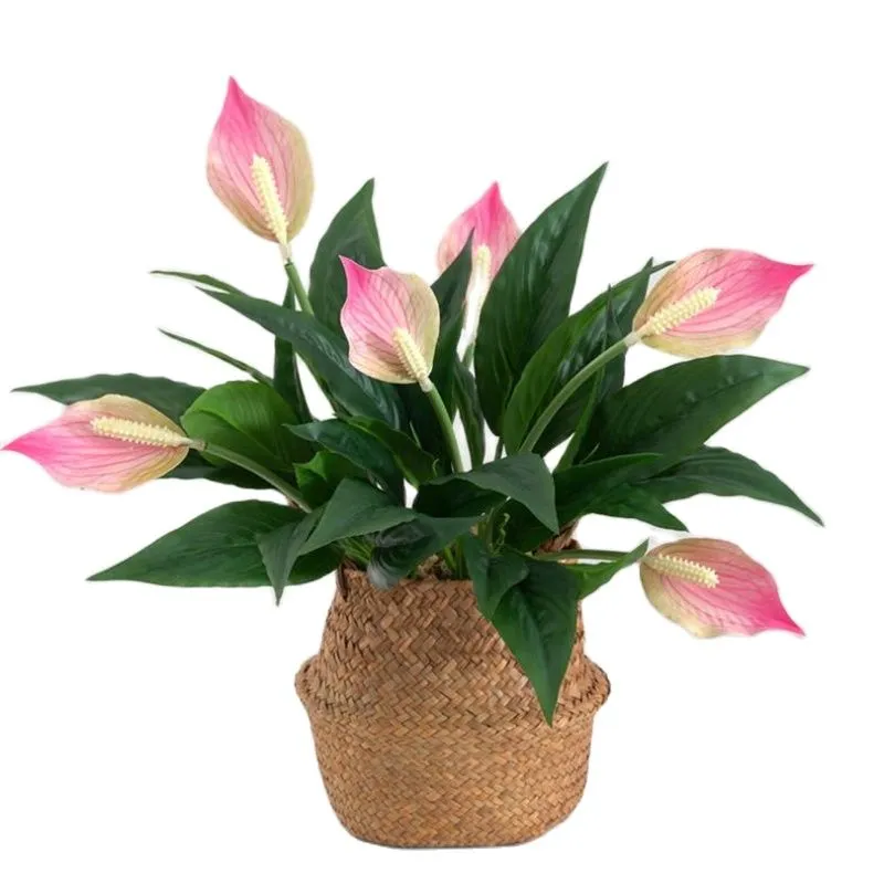 UNE fausse fleur Anthurium (7 têtes/bouquet) 17 "de longueur Simulation flamant rose en plastique pour mariage maison fleurs artificielles décoratives