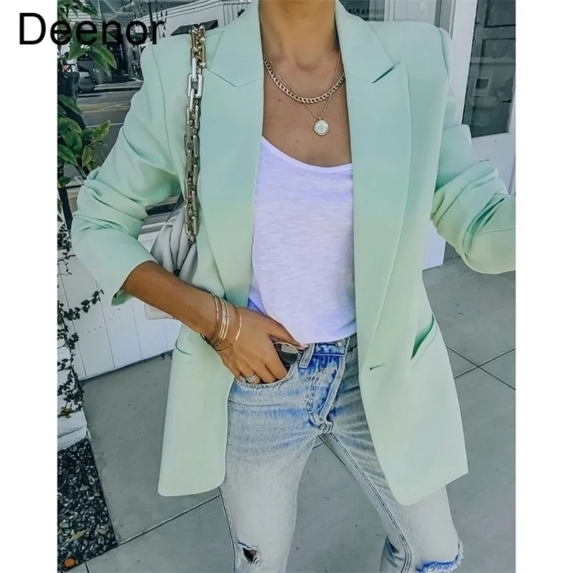 Deenor Summer One Button Female Jacket Full Sleeve Outwear Chic Loose Spring Ol Femme Suit Women Blazer 220811