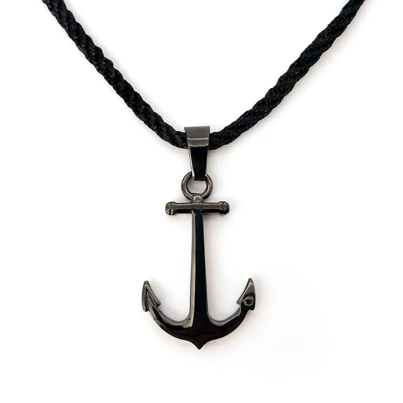 Halsketten mit Anhänger, Anker-Halskette, Wunsch für Männer, schwarzes Nylonseil, verstellbare Kette, nautischer Stil, personalisieren Sie Schmuckstücke aus Edelstahl