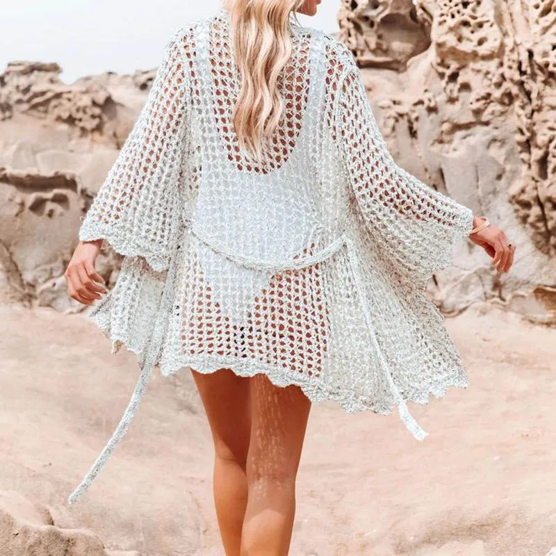絶対的な信頼 Crochet Knitted Summer Bikini Hollow Kimono Up Cover Clothing