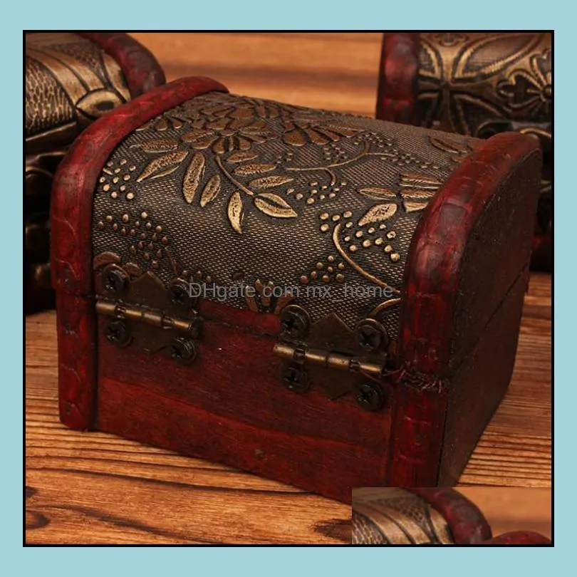 Small Vintage Trinket Boxes Wooden Jewelry Storage Box Treasure Chest Case Home Craft Decor Randomly Pattern