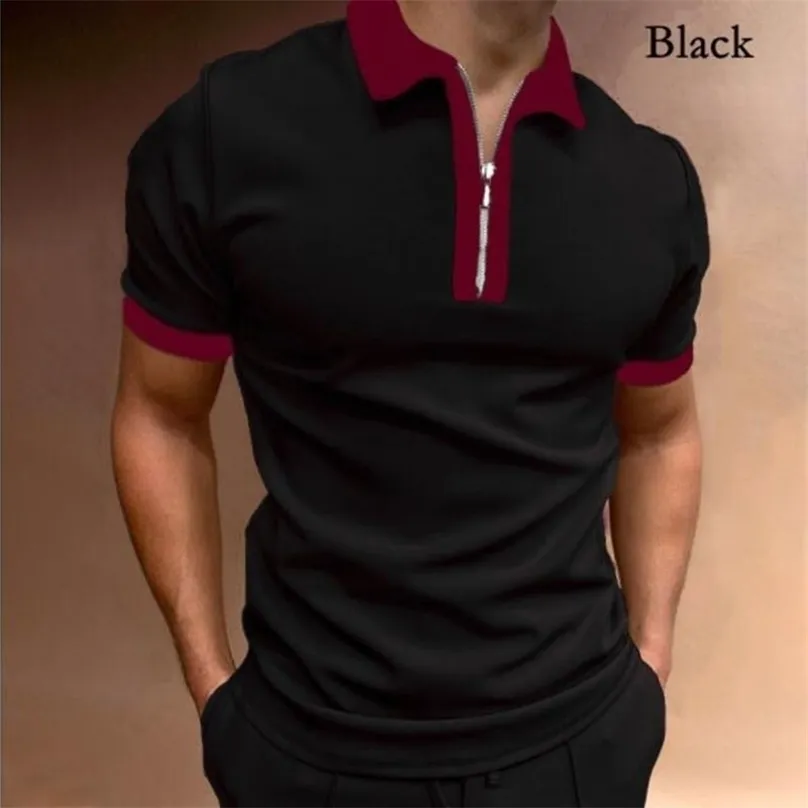 Męska letnia koszula golfowa prosta stały kolor lapowy pół -krótki rękaw Tshirt Business Casual Plus Size Polo Shirt 2206616