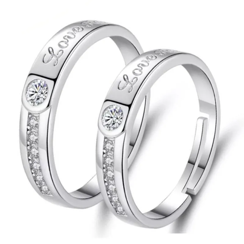 Mode ouverture créative plaqué platine amour pour toujours bague de couple version coréenne des anneaux de lettre d'AMOUR de zircon micro-incrusté de tempérament