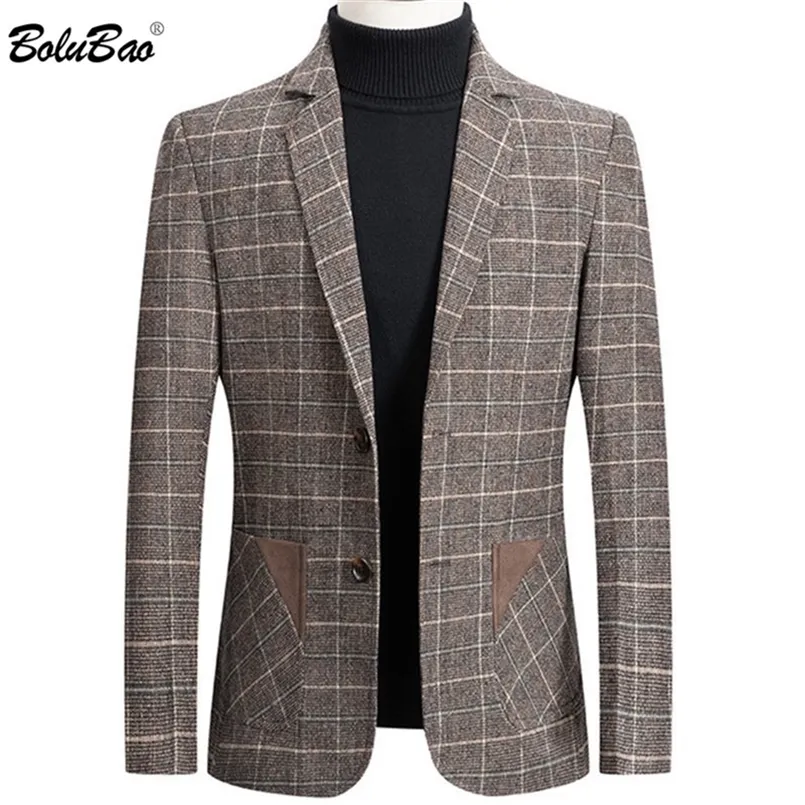 Bolubao Brand Men Men Blazer Personal Wild Men's Suct Jacket Aways Highting Fashion Plaid Print Slim Fit Dark Blazer Coat Male 220527