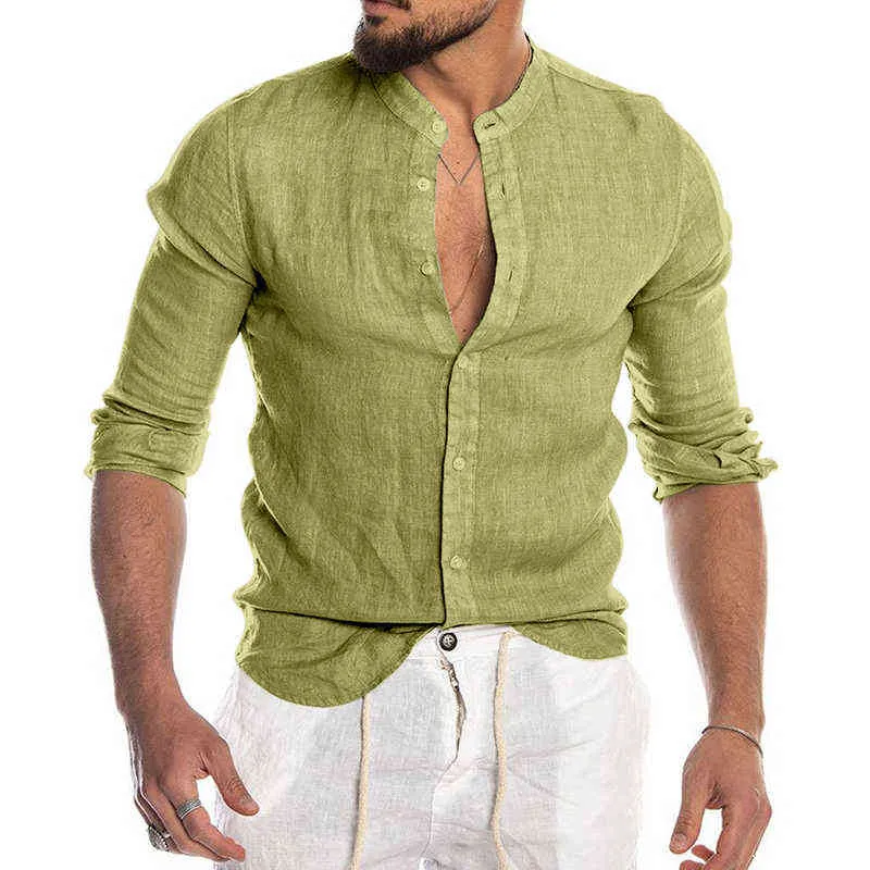 Heren Casual Blouse Katoen Linnen Shirt Lange Mouwen Zomer Knop-Down Shirts voor Mannen G220412