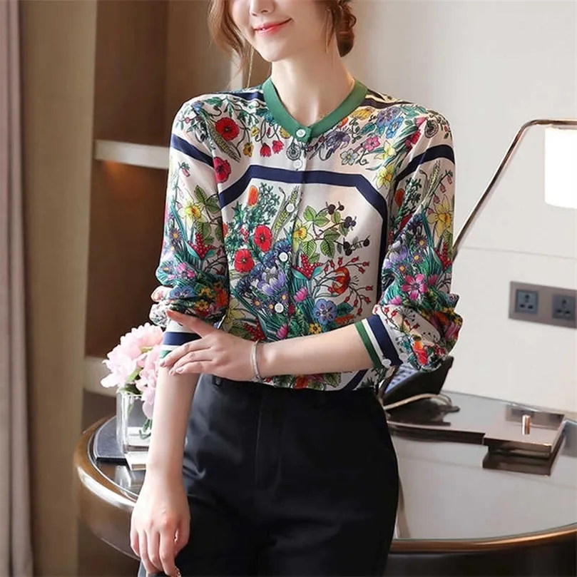 Vintage Frankrijk Stijl Women Blouses Flower Printing Shirts Spring Summer Lange Mouw Blouse vrouwelijke tops Blusas Mujer 210702