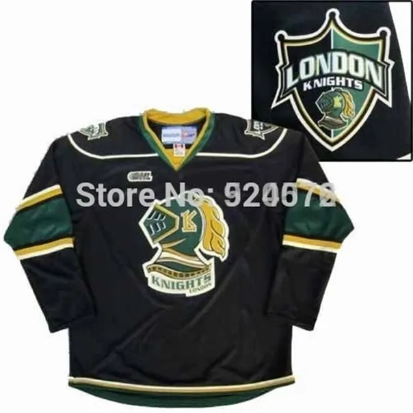 C26 NIK1 2016 NIEUW, Custom 2013-14 London Knights OHL Away Premier Hockey Jerseys Zwart Wit Groen XXS-6XL - GRATIS Aangepast