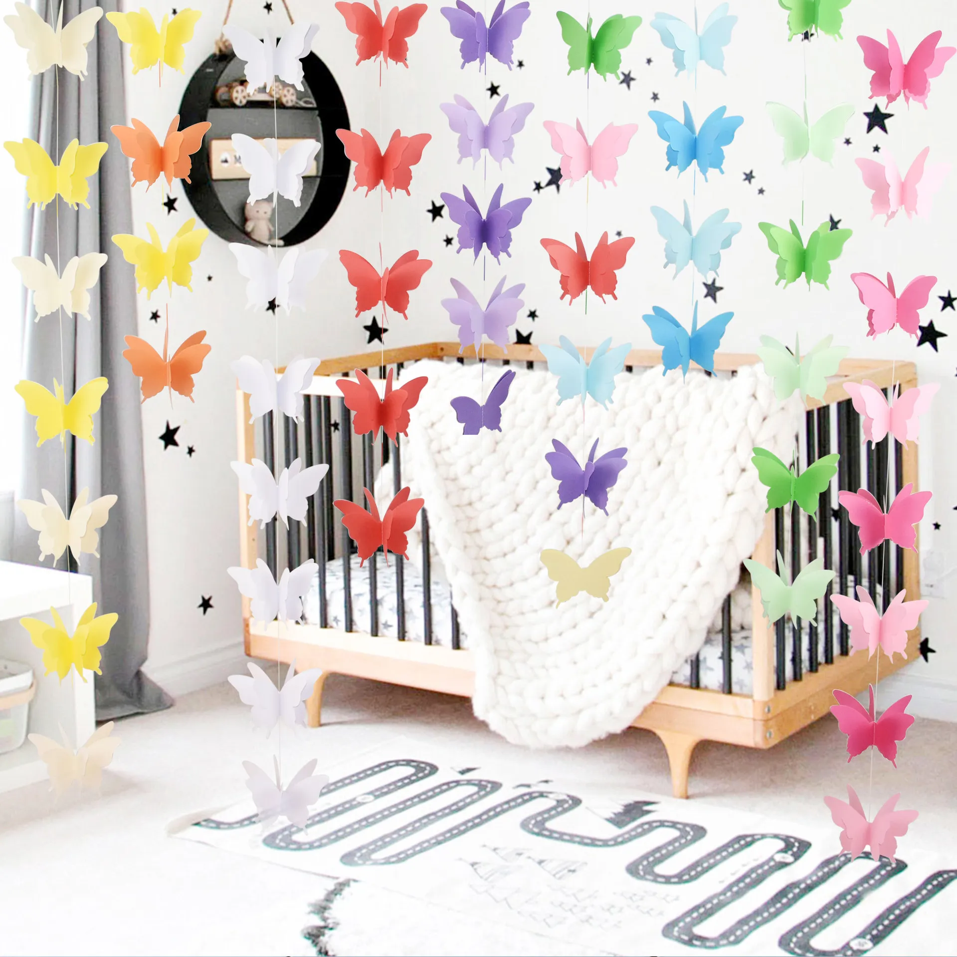 Трехмерная бабочка бумаги гирлянды красочные бабочка баннер с днем ​​рождения декор декор детей детский сад