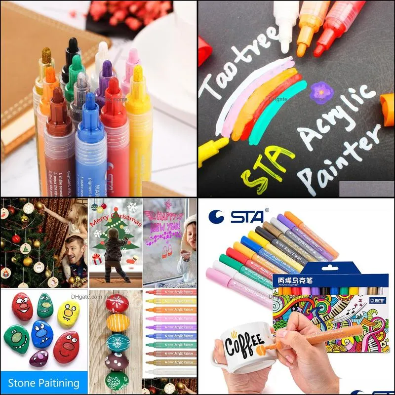 STA 12 Colors Acrylic Paint Marker Sketch Stationery Set For DIY Manga Drawing Marker Pen School Student Painter Supplies C18112001