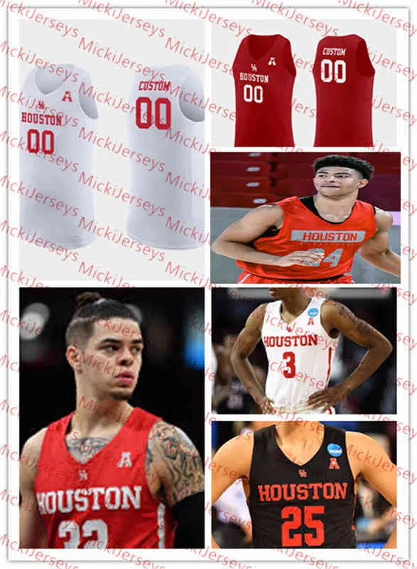 XFLSP College Custom UH Houston Cougars Stitched Basketball Jersey 5 Ja'vier Francis 25 Josh Carlton 1 Jamal Shead 52 Kiyron Powell 0 Marcus Sasser