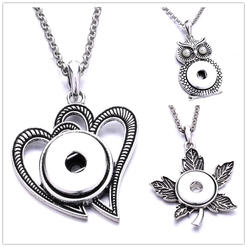 Coeur feuille hibou bouton pression collier 18MM gingembre boutons pressions charmes colliers pour femmes bijoux