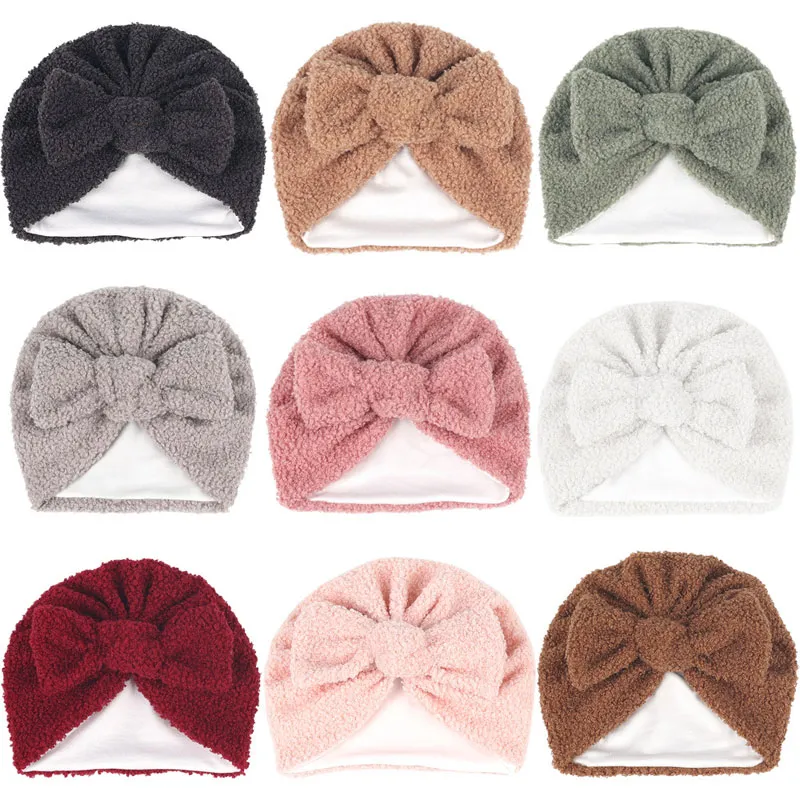 Neugeborenes Baby Feste Farben Bowknots Kinder Winter Beanie Hut Infant warme Kappen Kopfbedeckung Party Dekor Modezubehör