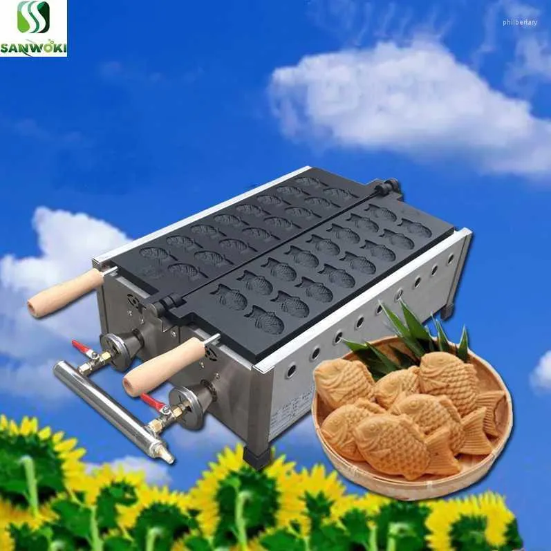 Machines à pain 16 pièces LPG gaz Taiyaki Machine Mini poisson gaufrier en forme de gâteau faisant de la crème glacée remplissage plat de cuisson Phil22