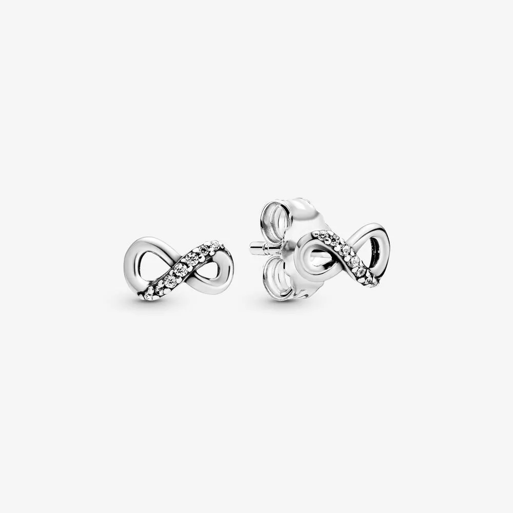Autentici orecchini a bottone Infinity scintillanti in argento sterling 925 Accessori per gioielli da sposa di moda per regalo da donna