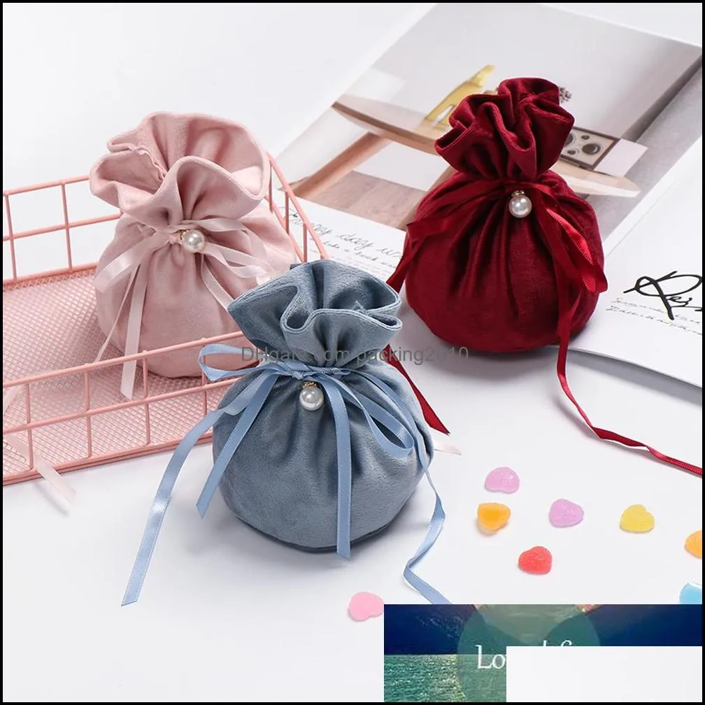 12*9cm Multifunction Jewelry Gift Bag Drawstring Sweet Candy Pouch Velvet Drawstring Bags Baby Shower Accessories Wedding Favors