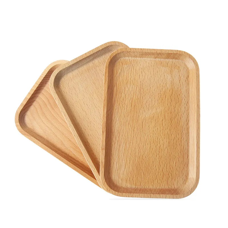 Carré Fruits Plateau Plat Assiettes En Bois Plat Dessert Biscuits Assiette Plats Thé Serveur Plateaux Bois Porte-gobelet Bol Pad Vaisselle Plateau TH0054