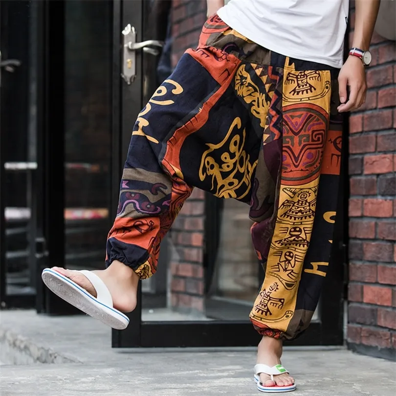 Homens homens calças de harém folgadas Hip Hop Hop Causal calças soltas Aladdin Crotch Linha de algodão larga calças Pantalones Hombre 220706