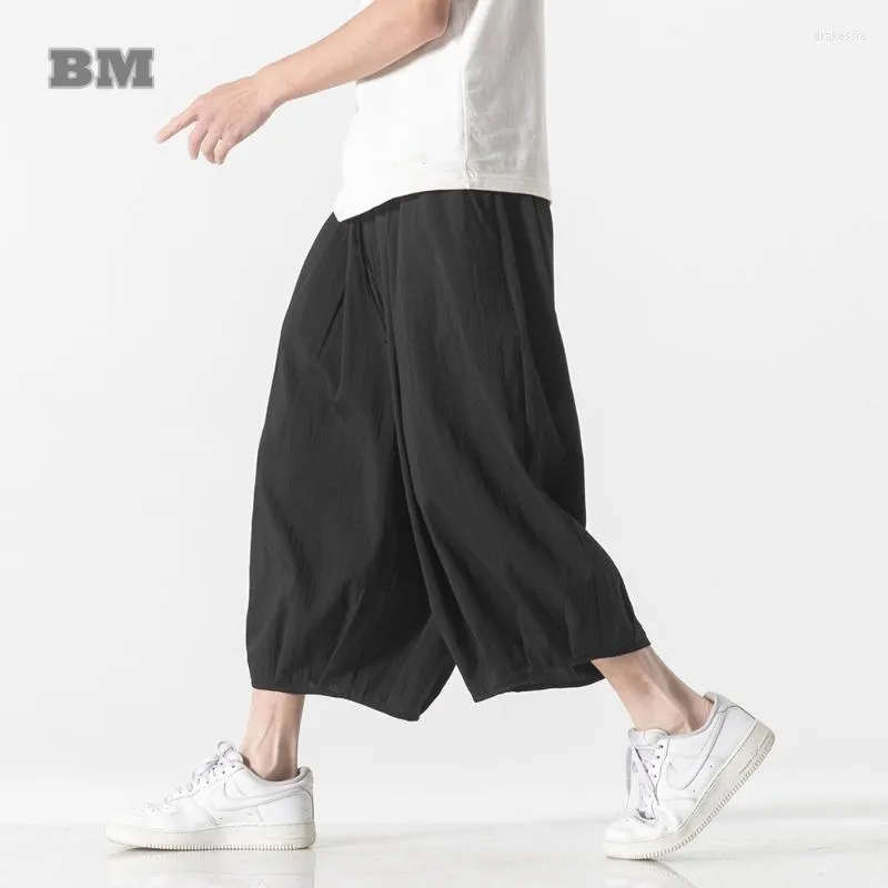 Calças masculinas verão solto de tamanho grande estilo chinês de tamanho grande shorts de harém preto homens 2022 harajuku fino tai chi chi's drak22
