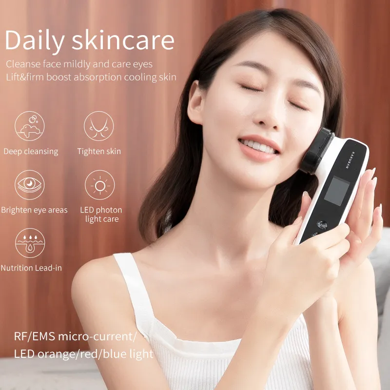 2022 Uso doméstico EMS Microcurrente RF y Máquina de la cara criovasa Portable Radiofrequency Facial Skin Applien Dispositivo